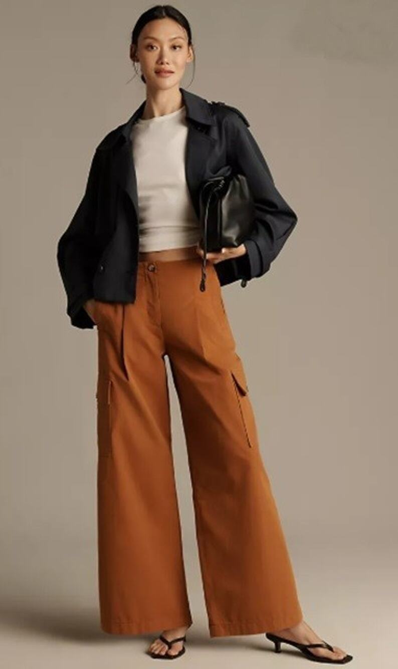 Maeve Anthropologie NWT Chino Sz S Cargo Trousers Wide Leg Caramel Fall